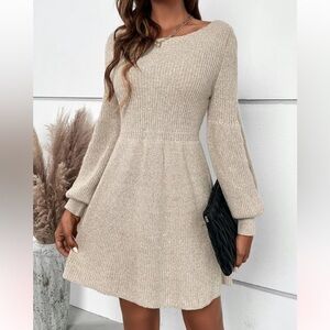 Eastoon Stars Plaid Latern Sleeve Sweater Dress